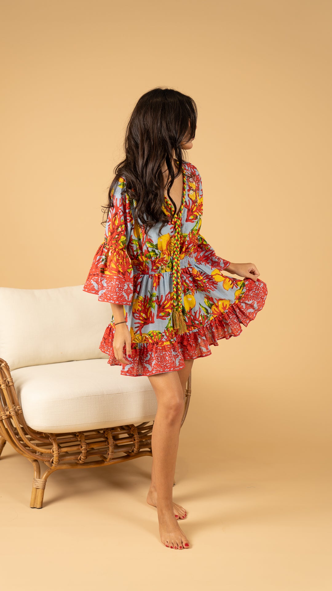 Gray Summer Short Dress نفنوف / Long sleeves