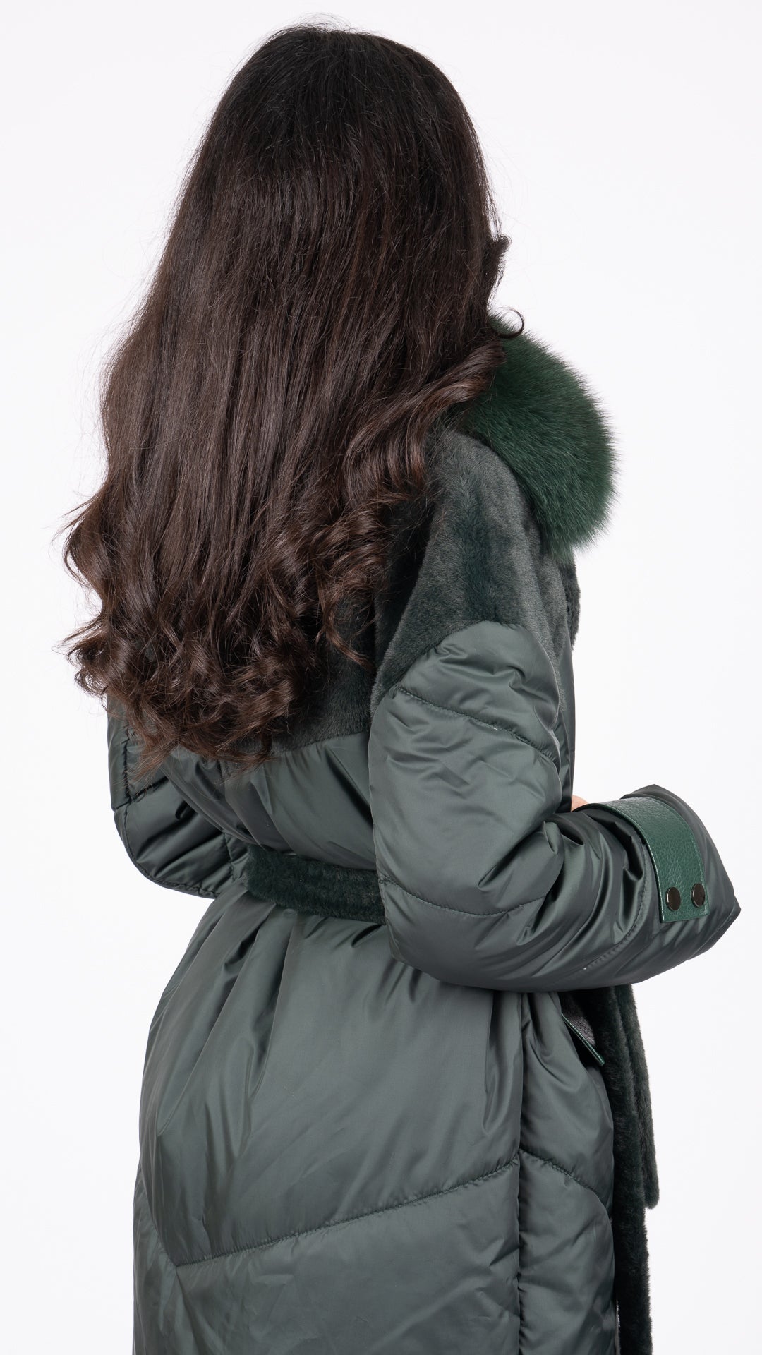 Olive long pure fox coat