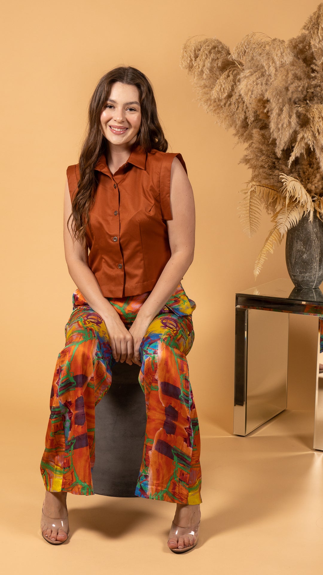 Rust Cropped Shirt (SET) توب