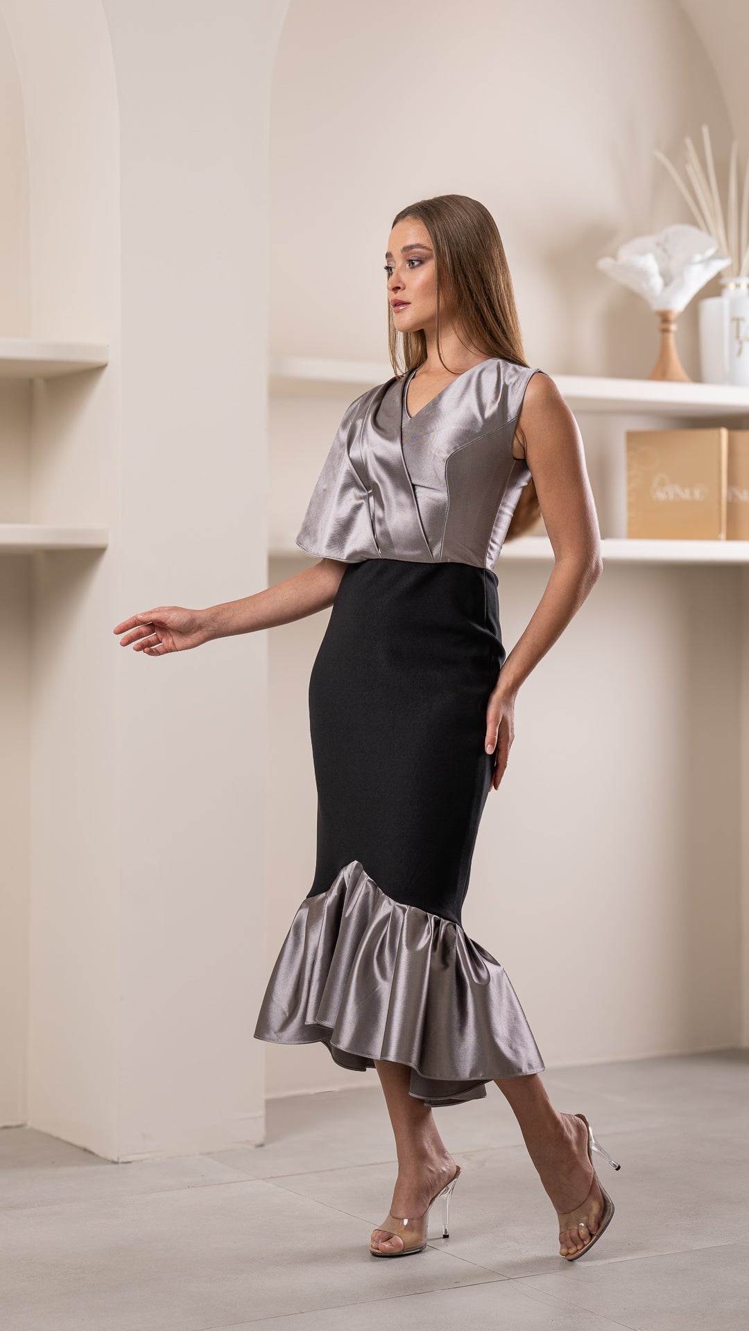 Classy Black & Gray Gown فستان سهرة