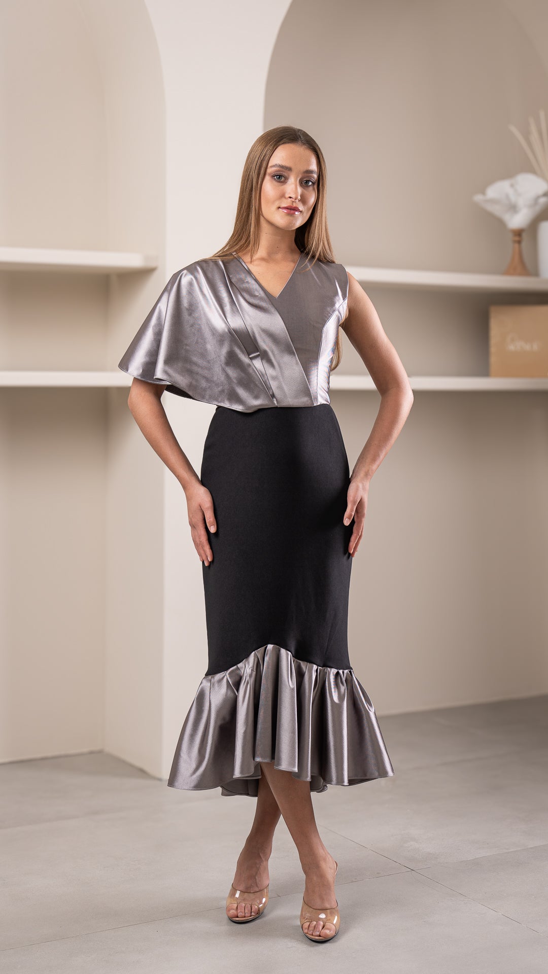 Classy Black & Gray Gown فستان سهرة