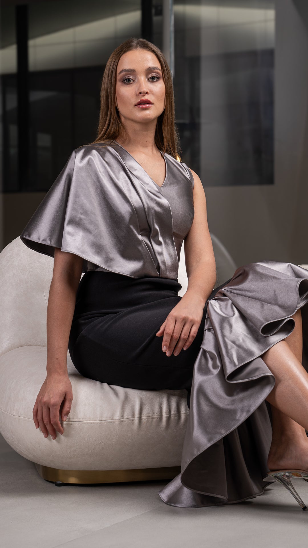 Classy Black & Gray Gown فستان سهرة