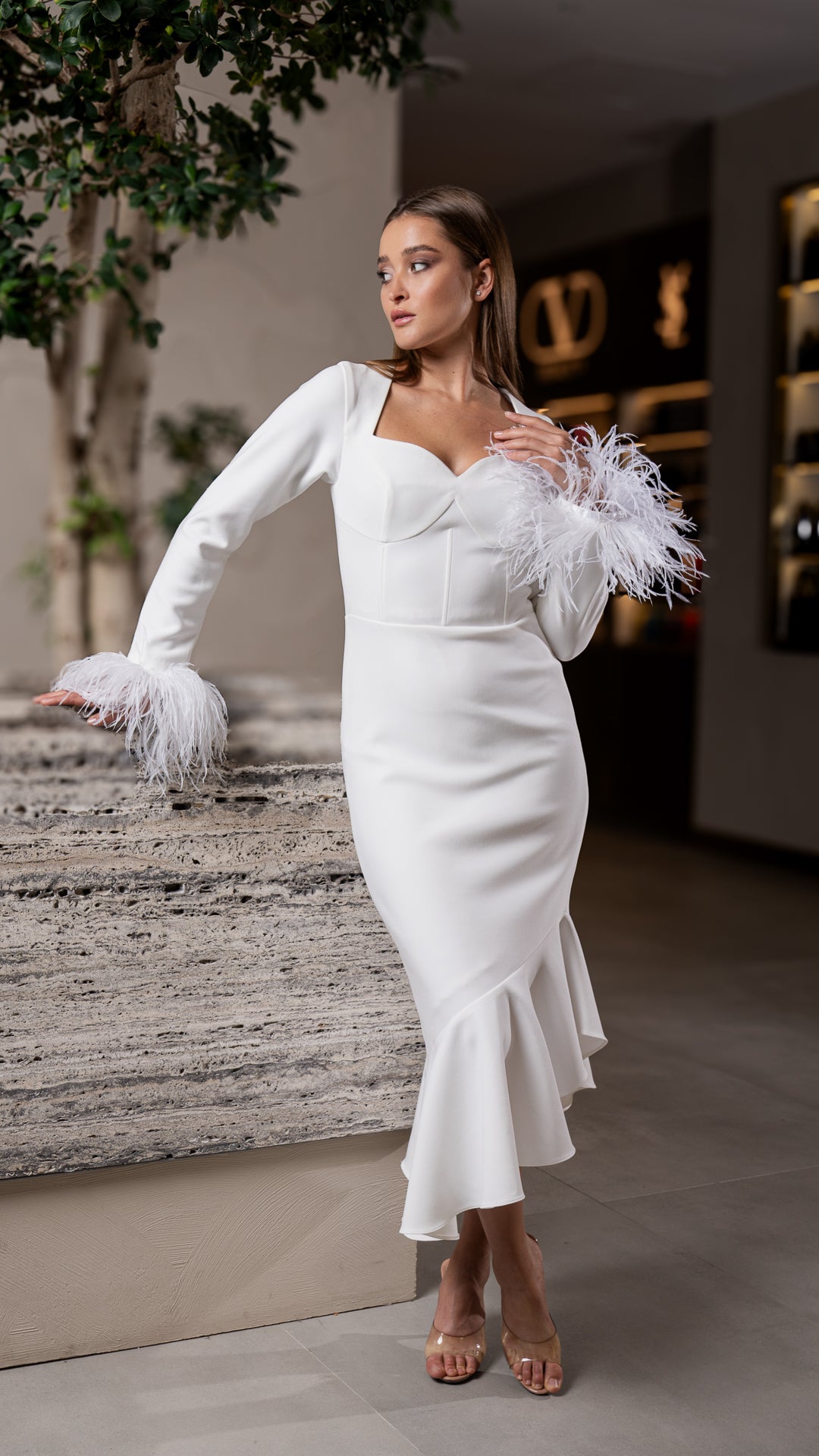 Feathers Classic Gown فستان سهرة