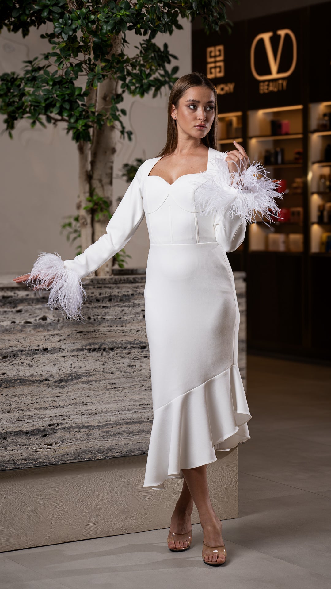 Feathers Classic Gown فستان سهرة