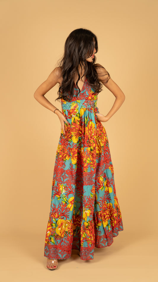 Blue Summer Open Back Dress نفنوف