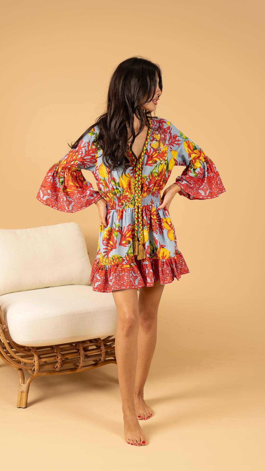 Gray Summer  Short Dress نفنوف / Long sleeves