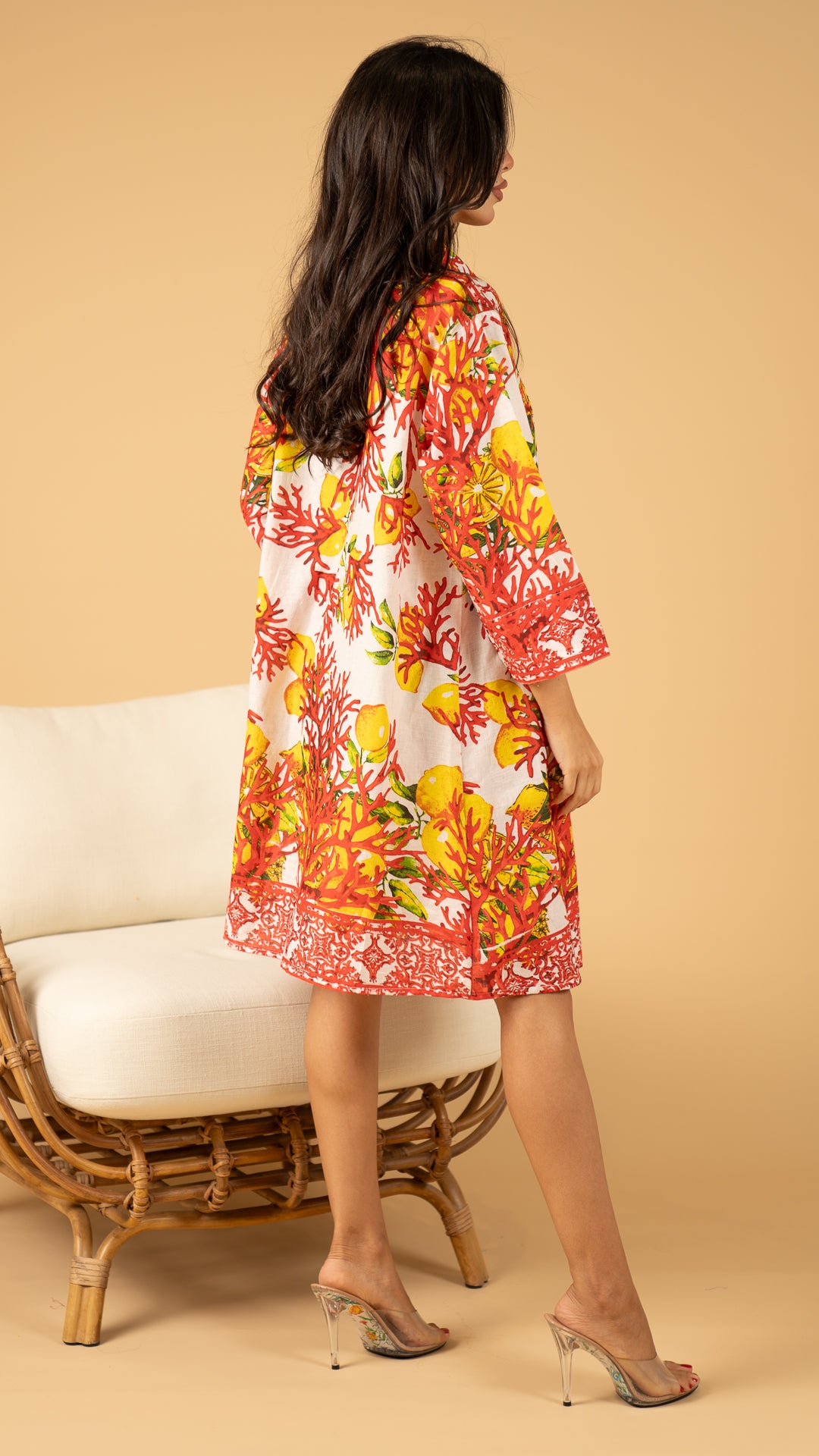 Red Summer Long Shirt Dress نفنوف