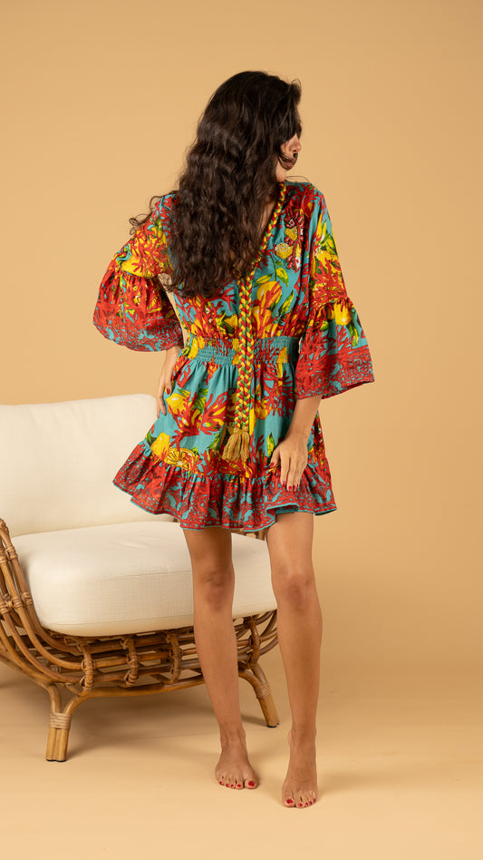 Blue Lemon Summer Dress نفنوف / V Long Sleeve