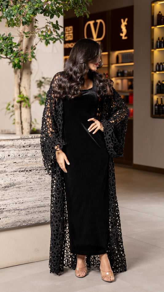 Velvet Net in Black دراعه