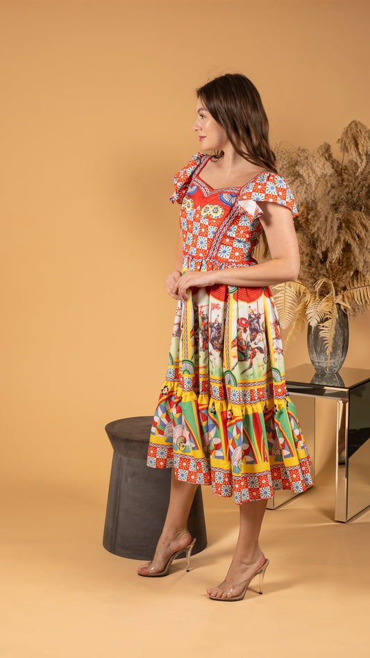 Sleeve horse midi dress
