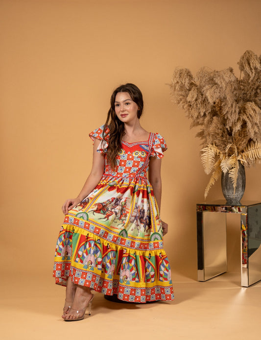 Sleeve horse midi dress